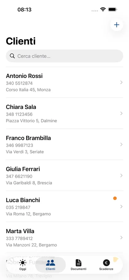 Client list in the Garzone app